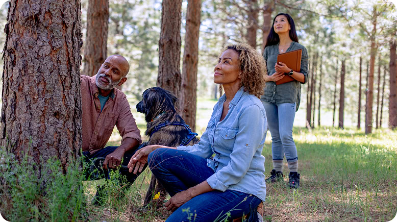 A family exploring memorial trees for cremation