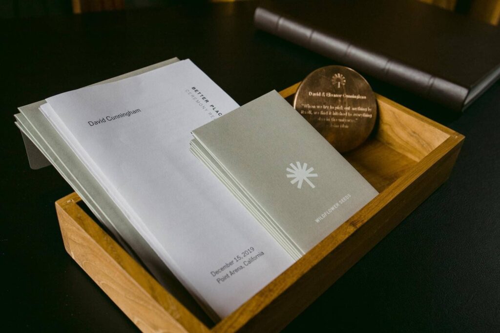 Basket of memorial service bulletins