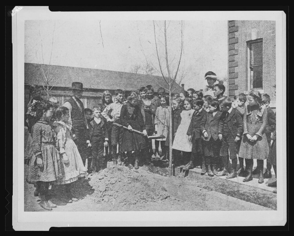 a group of children standing outside